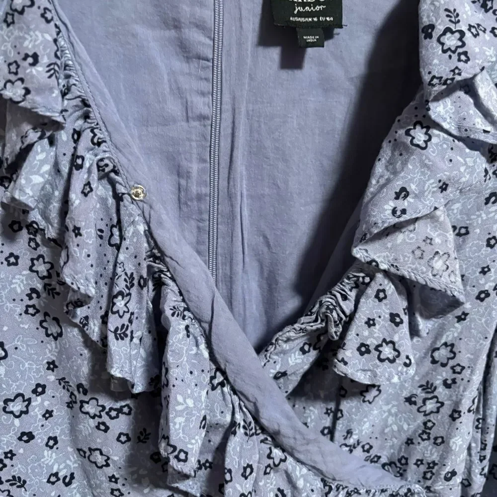 Bardot Girl's Georgie Frill Dress Blue Floral- Size 16